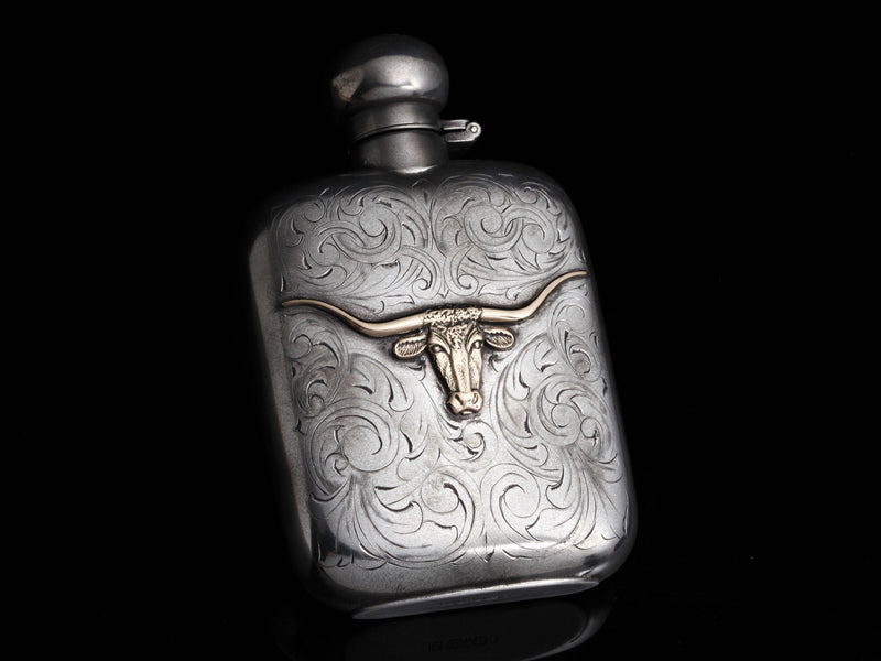 Carved Longhorn Flask, Two Colors - HardwareForGentlemen.com