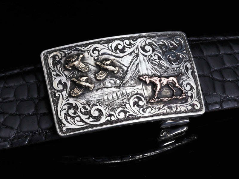 Mason Quail Hunt 14k Belt Buckles Comstock Heritage 