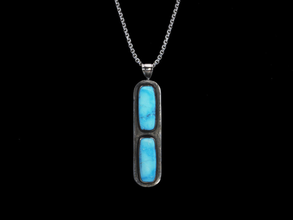 Sterling Silver & Double Turquoise Necklace - HardwareForGentlemen.com