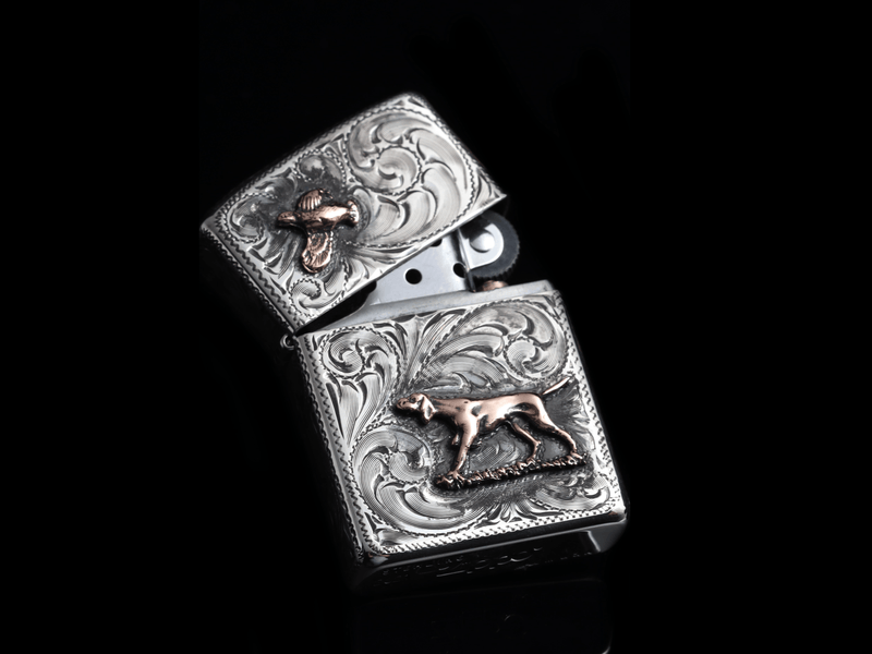 14k Hunting Dog & Quail Lighter - HardwareForGentlemen.com