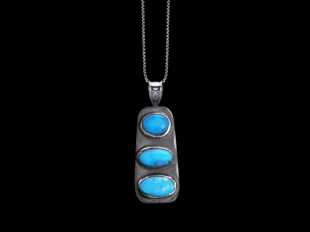 Sterling Silver & Triple Turquoise Necklace - HardwareForGentlemen.com